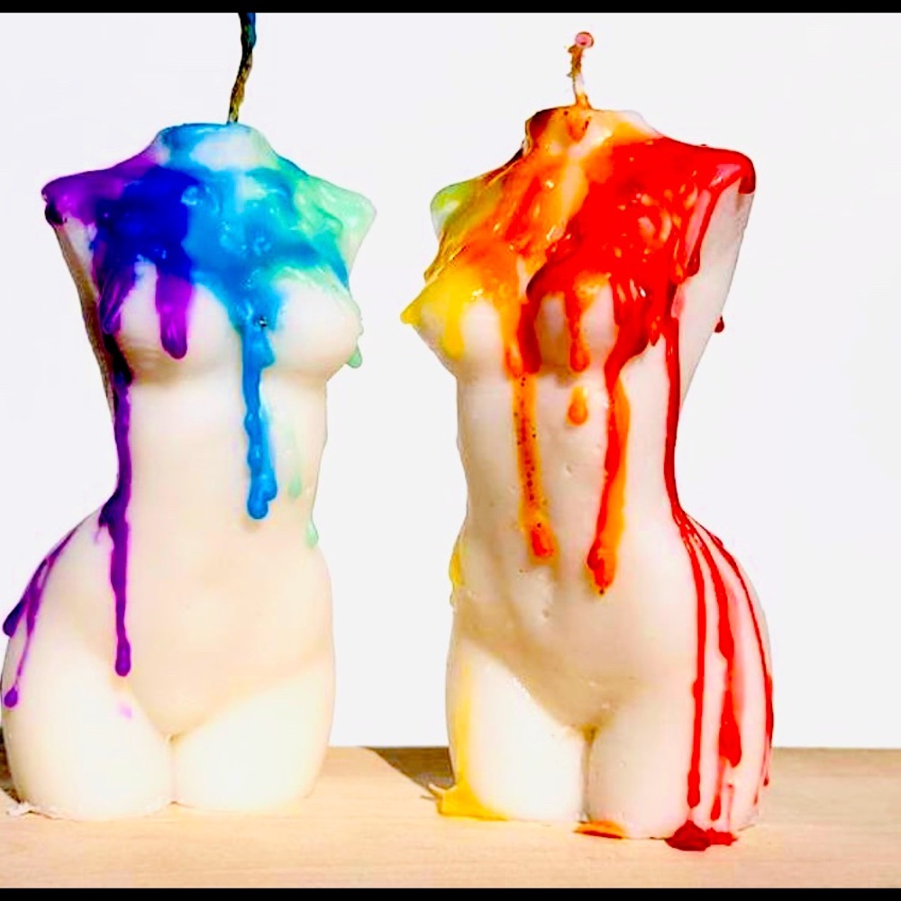Rainbow drizzle torso candles
